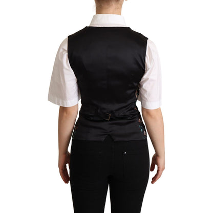 Dolce & Gabbana Black Jacquard Floral Waistcoat Vest