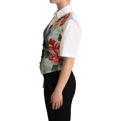 Dolce & Gabbana Mint Green Floral Silk Waistcoat Vest