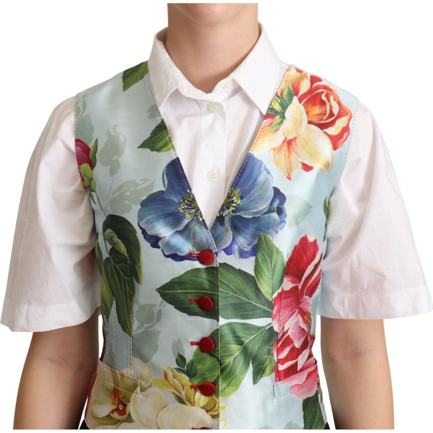 Dolce & Gabbana Mint Green Floral Silk Waistcoat Vest