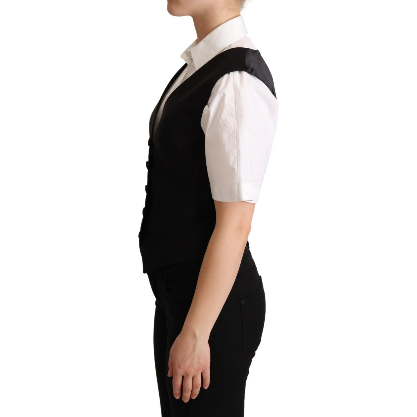 Dolce & Gabbana Black Silk Sleeveless Waistcoat Vest