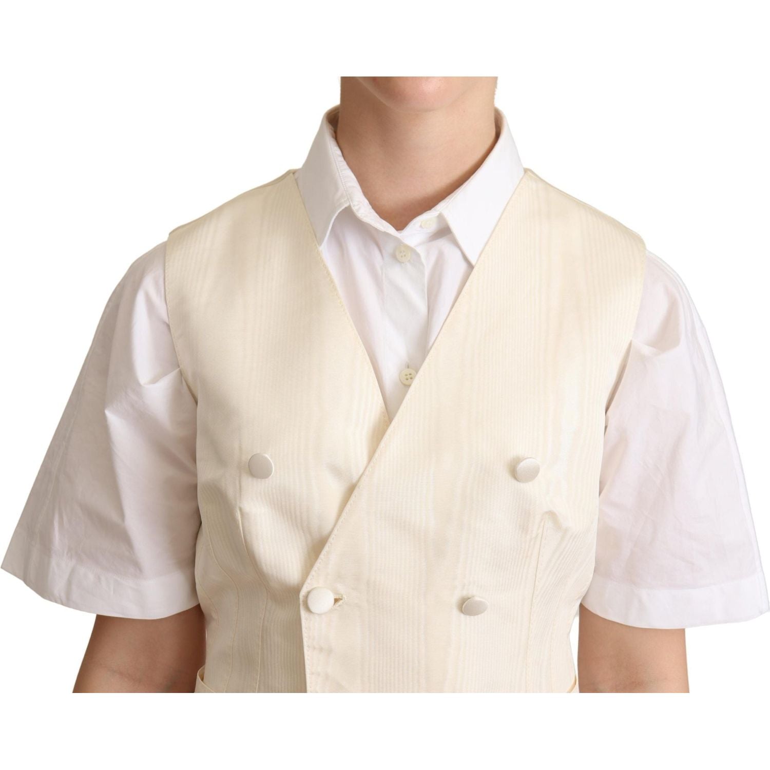 Dolce & Gabbana Beige Silk Sleeveless Waistcoat Vest