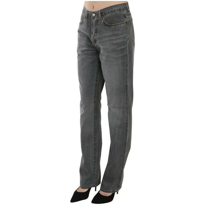 Just Cavalli Gray Washed Mid Waist Straight Denim Pants Jeans
