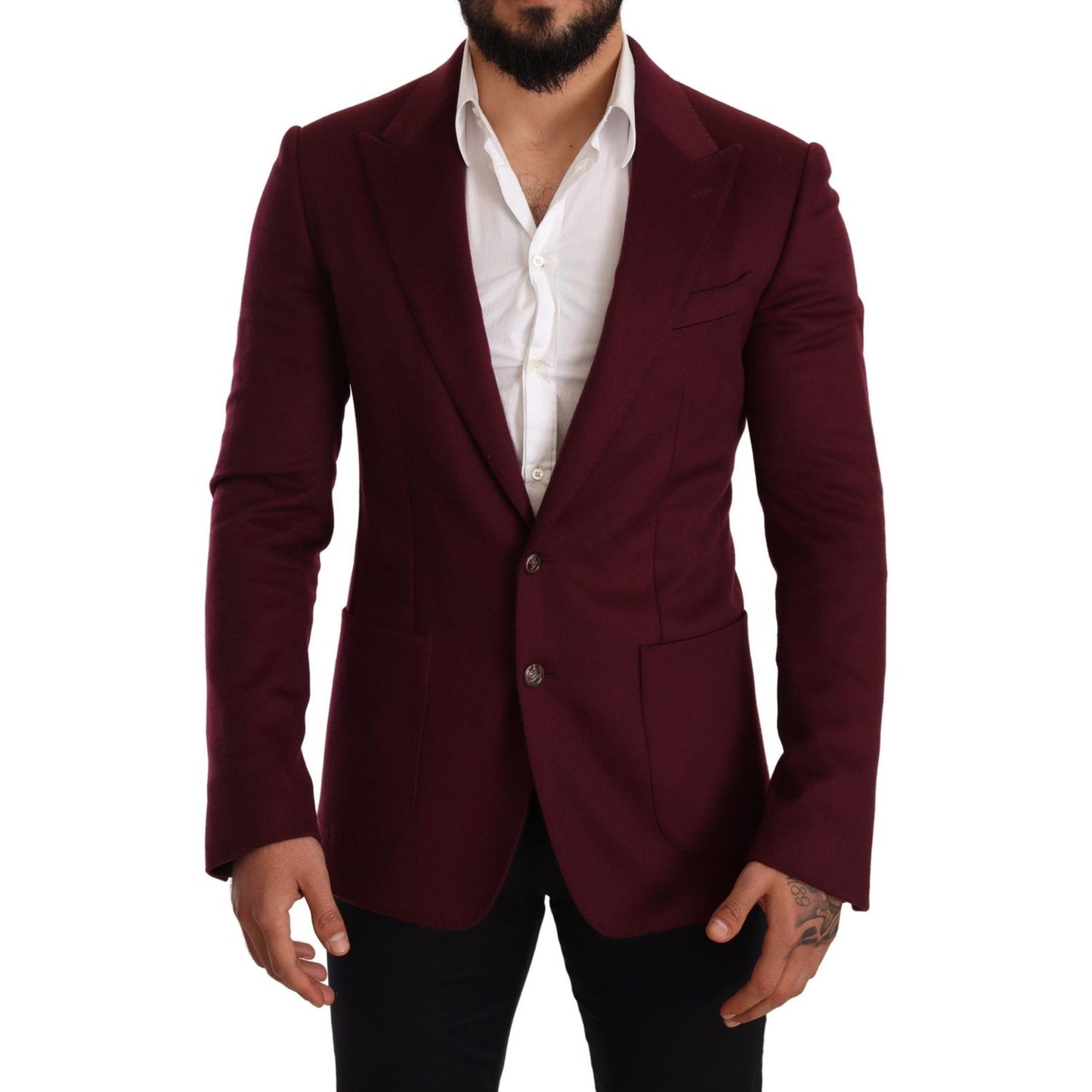 Dolce & Gabbana Maroon Cashmere Slim Fit Coat Jacket Blazer