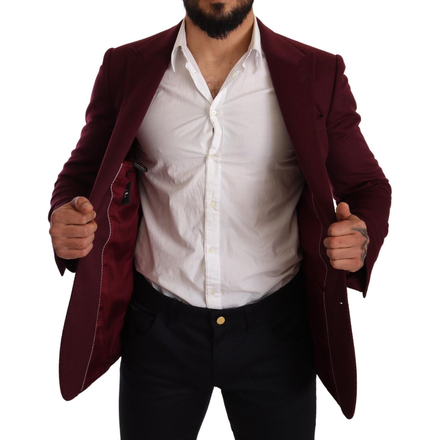 Dolce & Gabbana Maroon Cashmere Slim Fit Coat Jacket Blazer