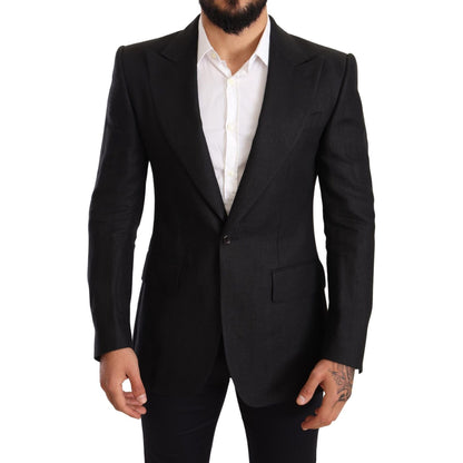 Dolce & Gabbana Black Linen Slim Fit Coat Jacket Blazer