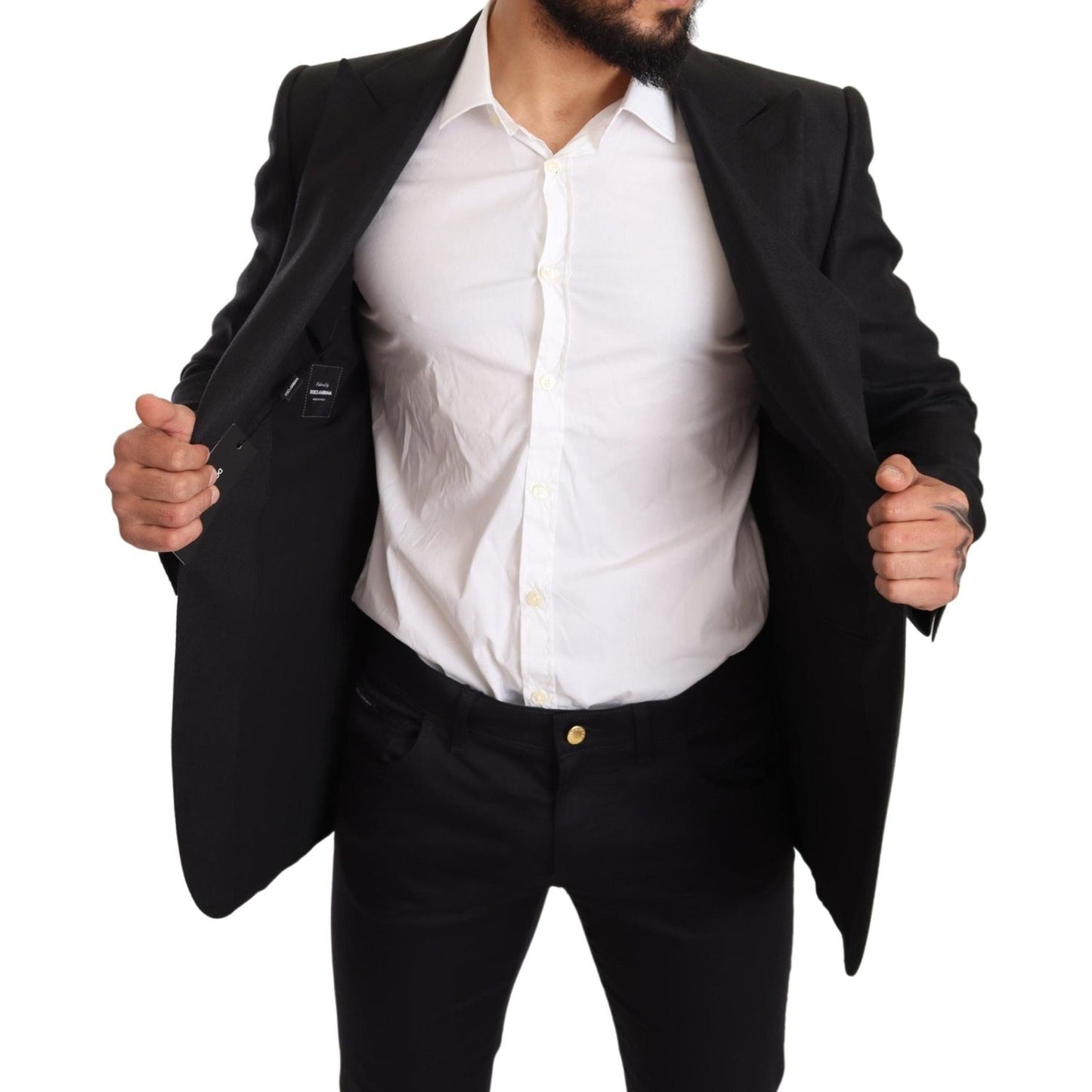 Dolce & Gabbana Black Linen Slim Fit Coat Jacket Blazer