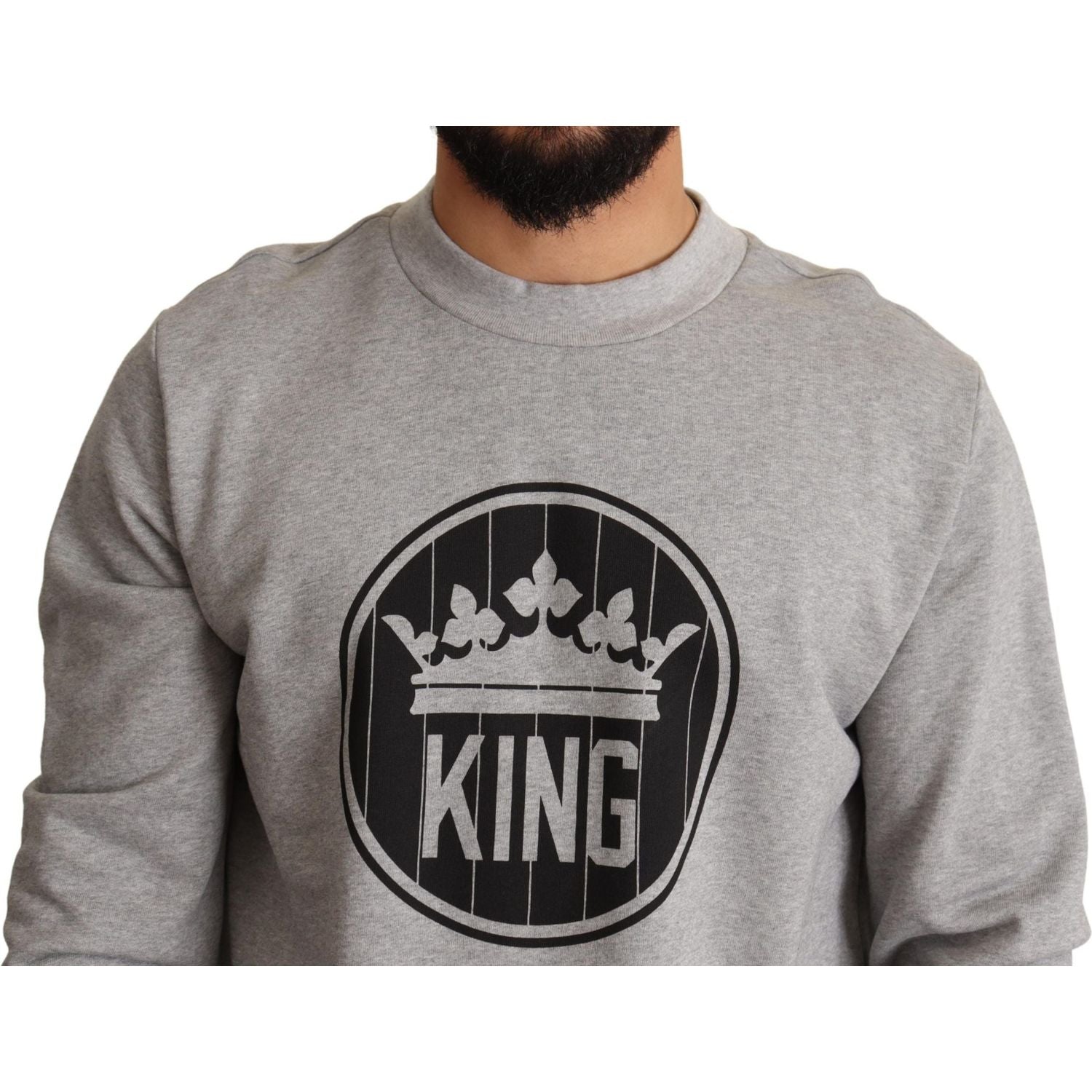 Dolce & Gabbana Gray Crown King Print Cotton Sweater