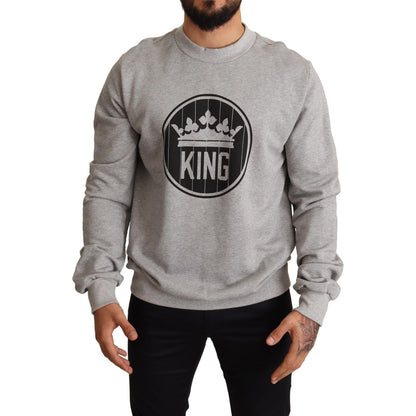 Dolce & Gabbana Gray Crown King Print Cotton Sweater MAN SWEATERS