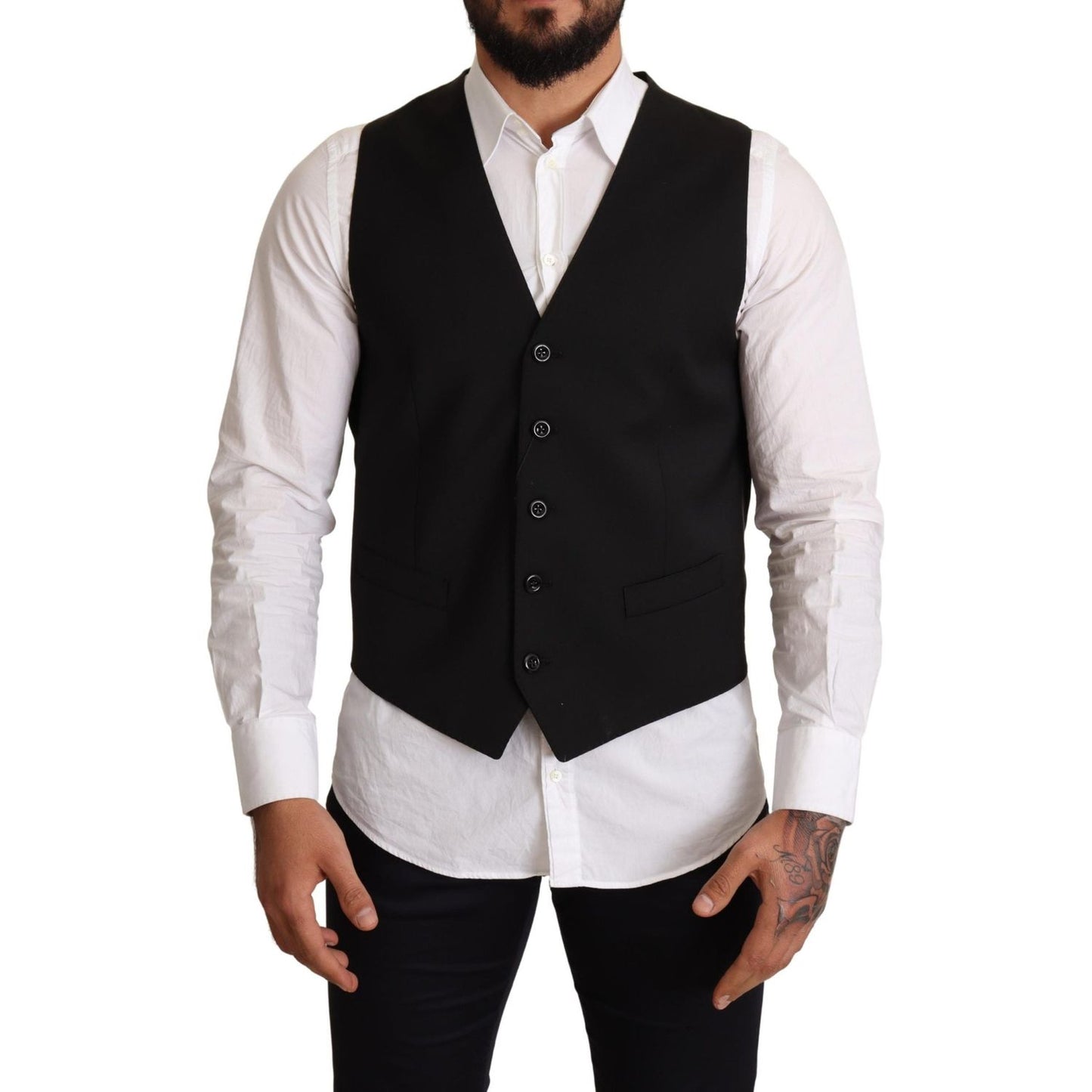 Dolce & Gabbana Black Wool Formal Waistcoat Dress Vest Jacket
