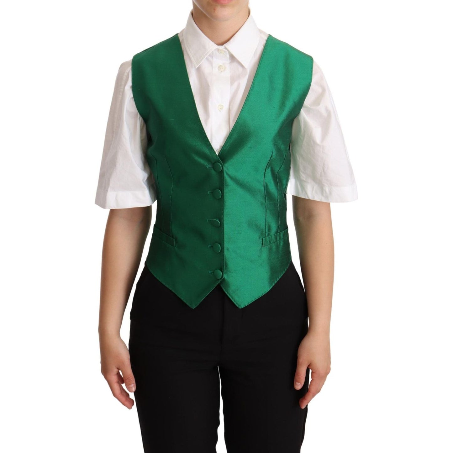 Dolce & Gabbana Green Silk Satin Sleeveless Waistcoat Vest Vest Jacket