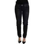 Acht Chic Blue Washed Skinny Low Waist Jeans WOMAN TROUSERS Acht Black