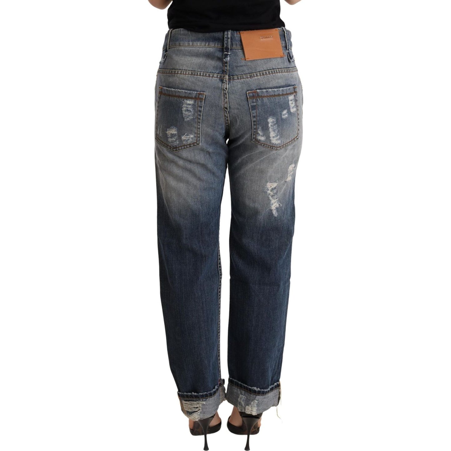 Acht Blue Tattered Mid Waist Straight Denim Trouser WOMAN TROUSERS