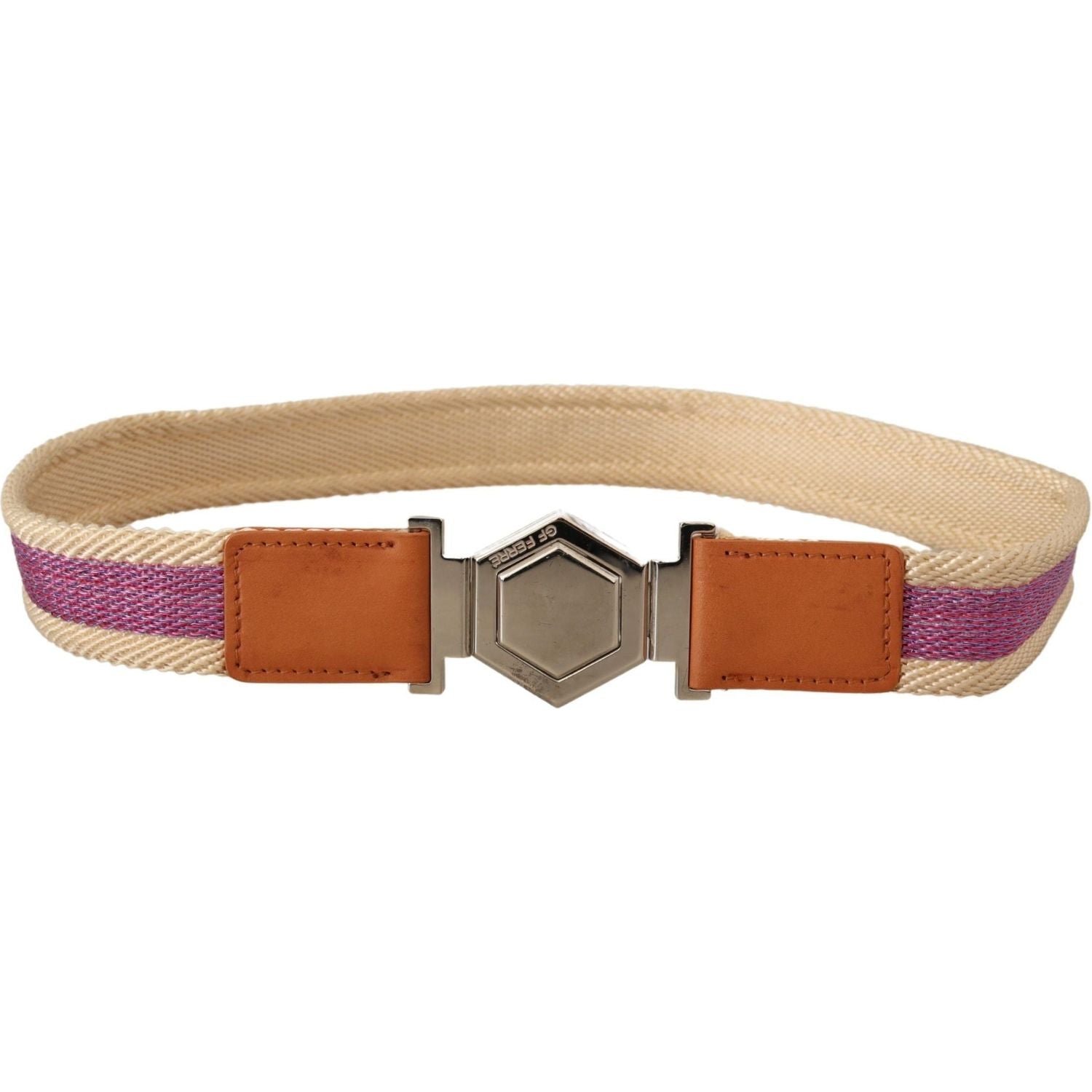 GF Ferre Multicolor Leather Silver Hexagon Logo Buckle Belt