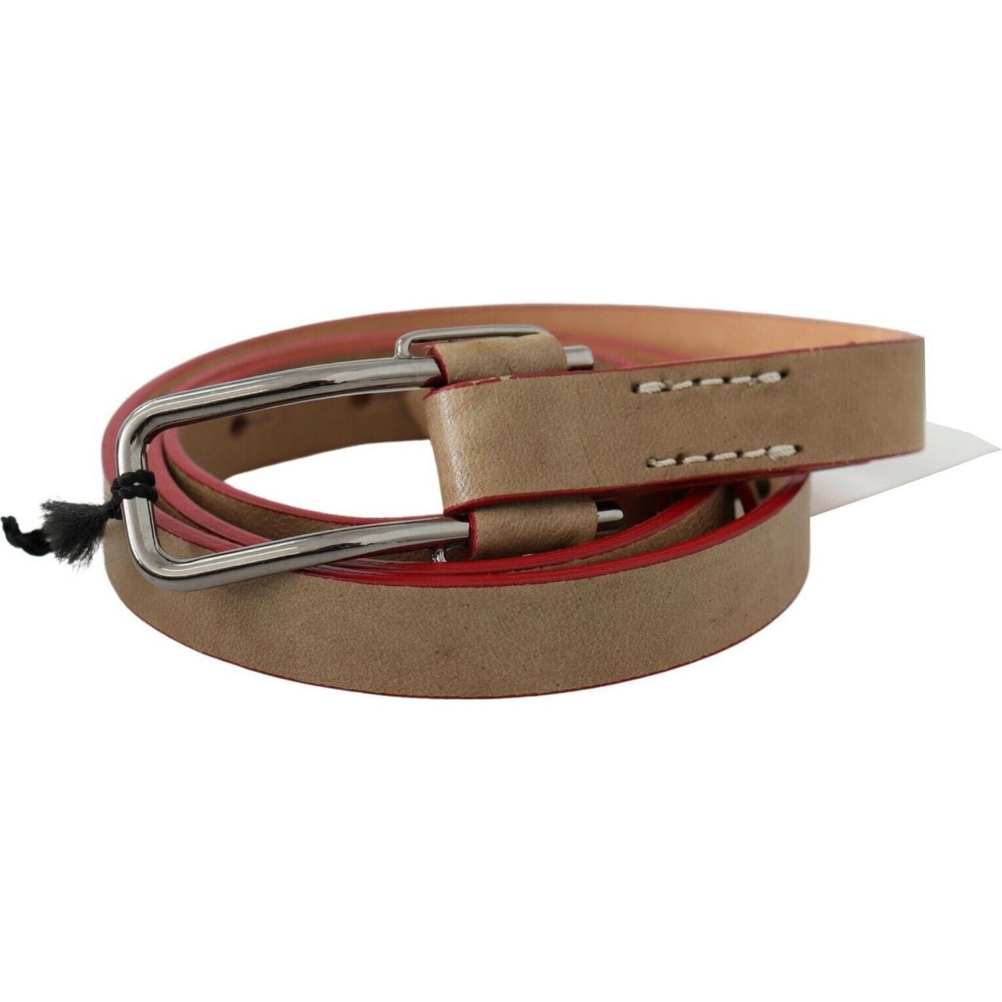 Costume National Beige Leather Silver Logo Buckle Waist Belt WOMAN BELTS