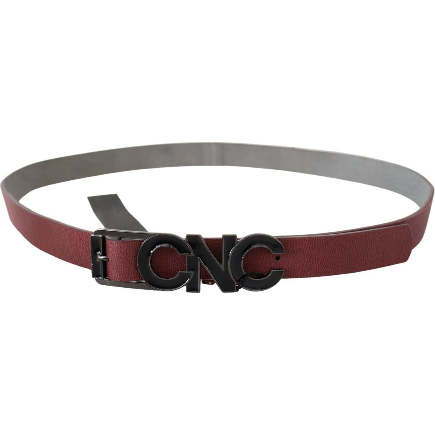 Costume National Maroon Skinny Leather Logo Fashion Belt