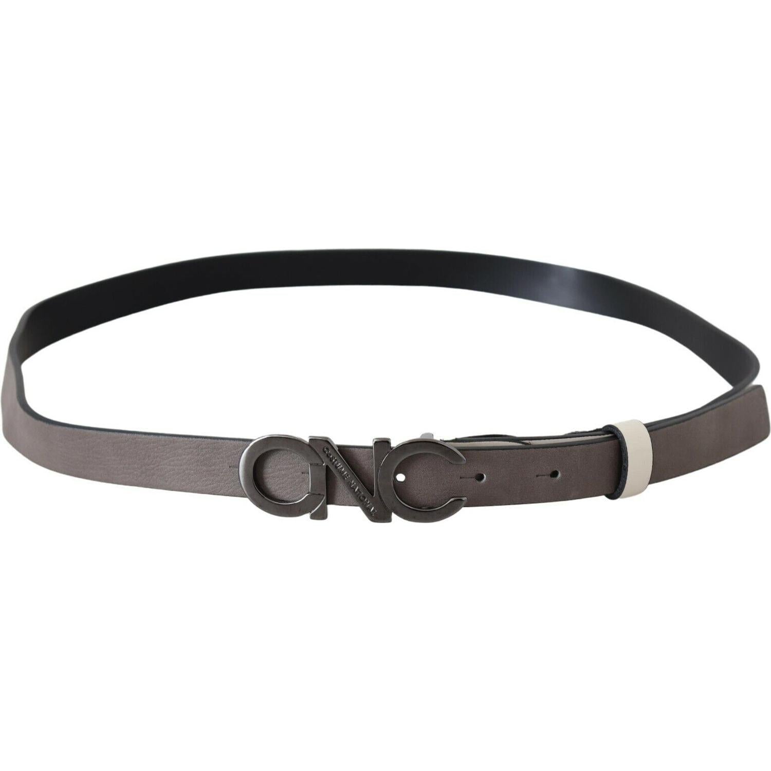 Costume National White Black Leather Letter Logo Buckle Belt