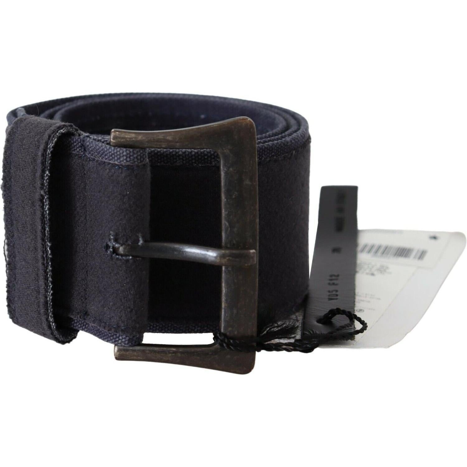Ermanno Scervino Black Navy Blue Wide Square Rustic Buckle Belt