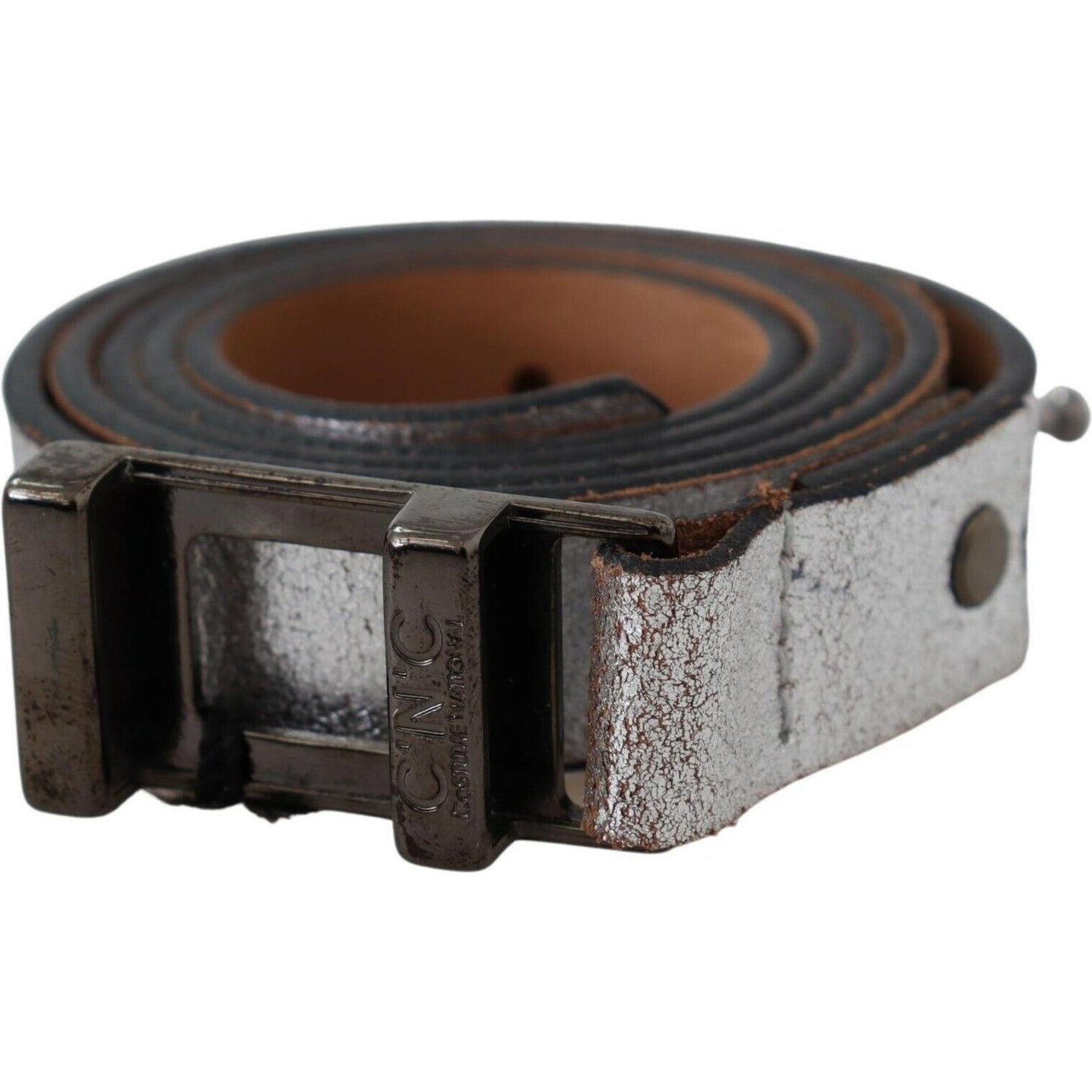 Costume National Brown Metallic Silver Leather Belt