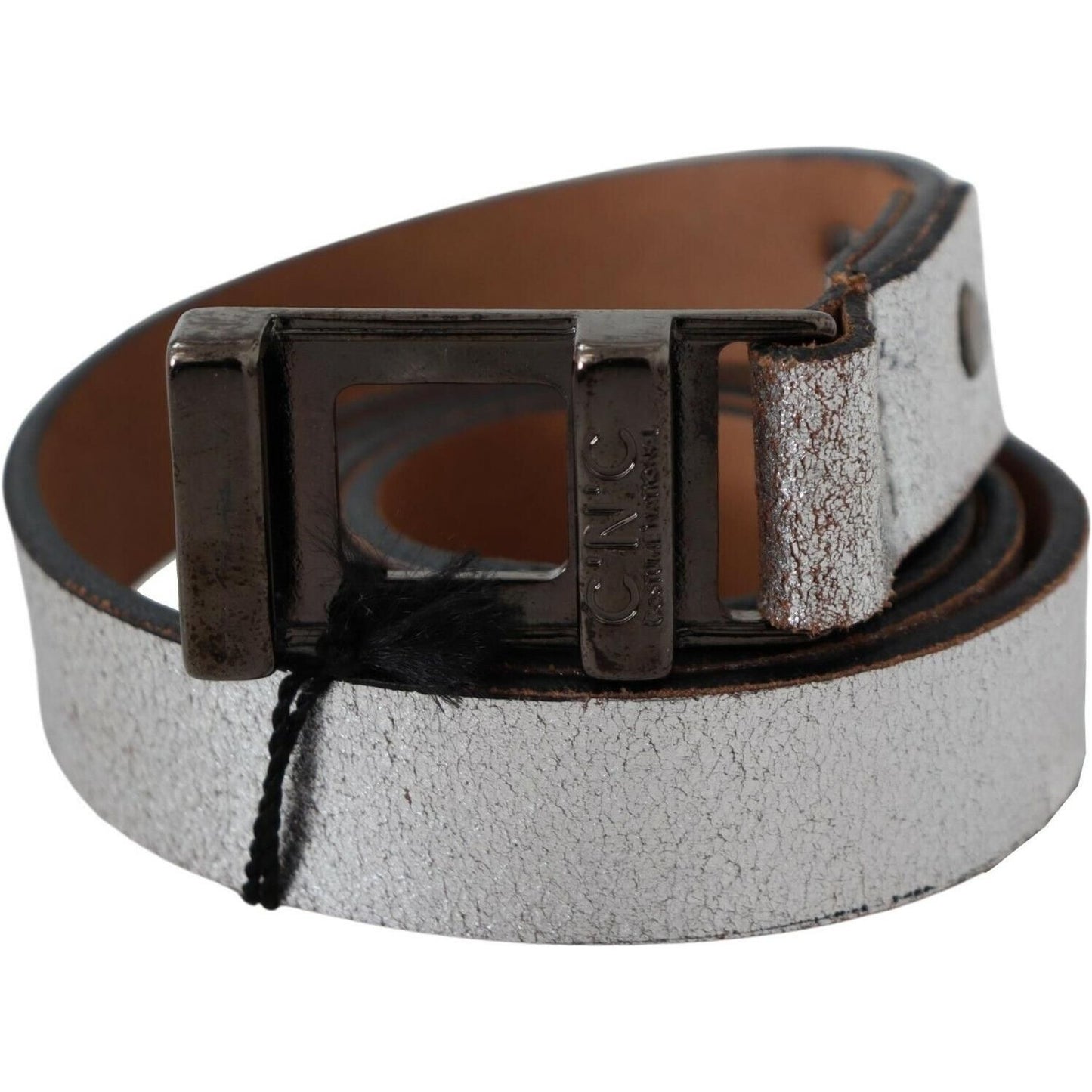 Costume National Brown Metallic Silver Leather Belt