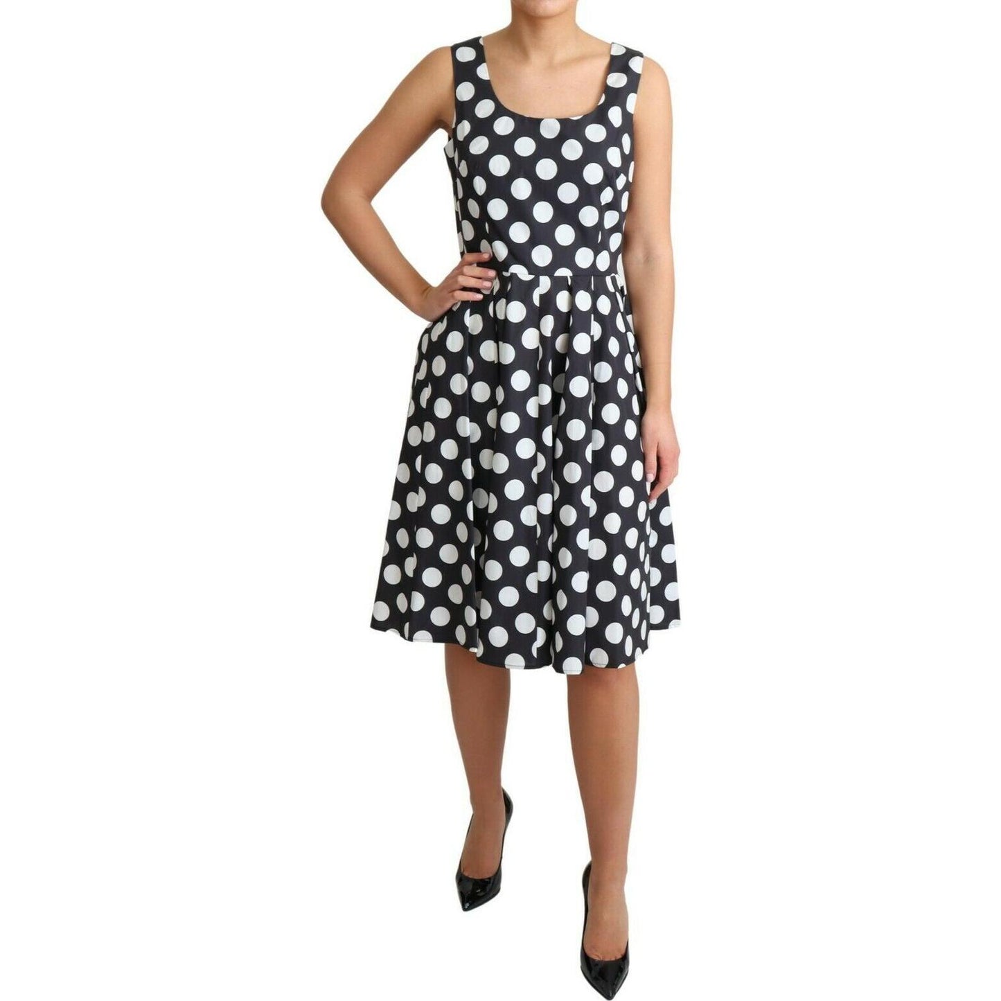 Dolce & Gabbana Black Polka Dotted Cotton A-Line Dress DR2754-40