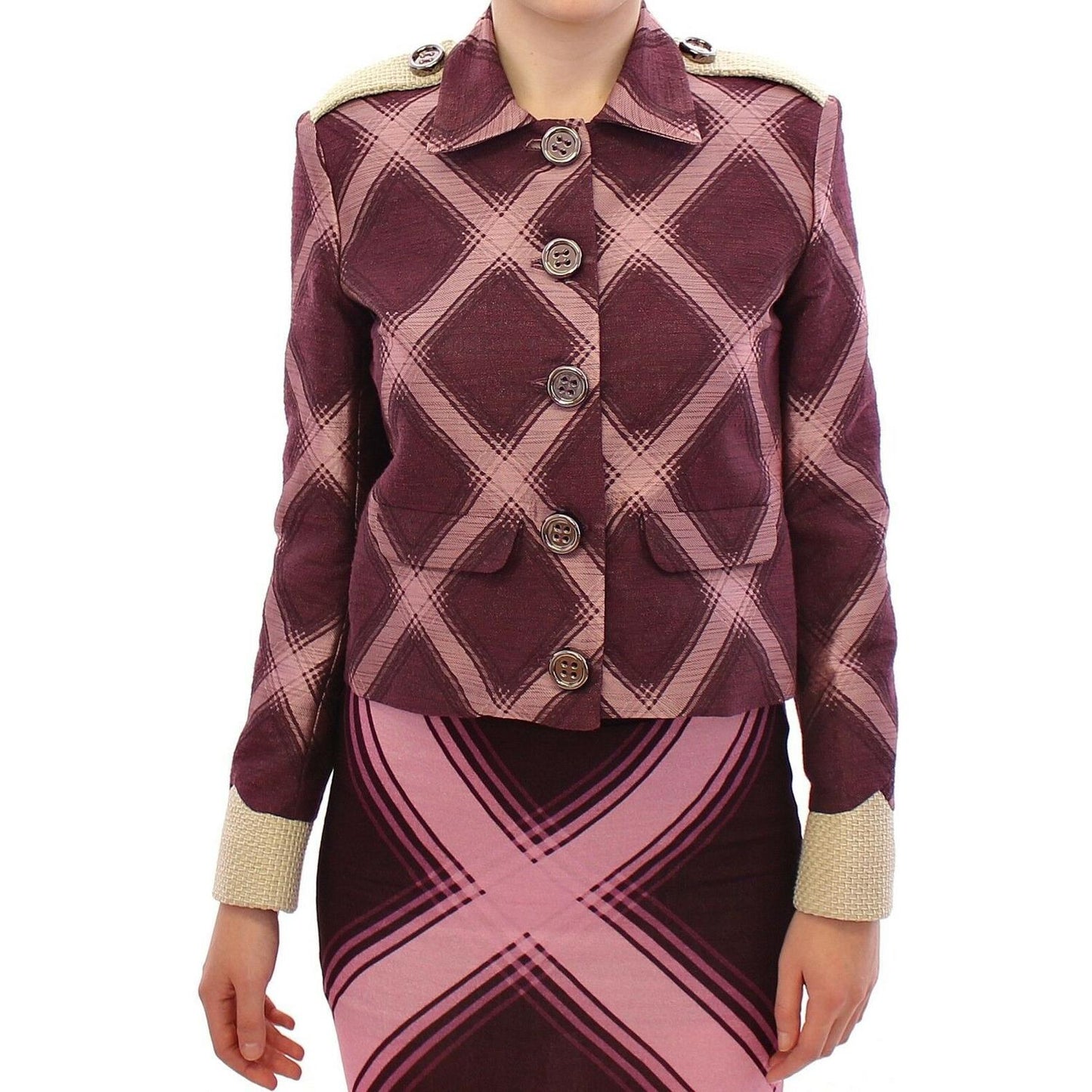 House of Holland Check Trench Coat Blazer Purple Jacket WOMAN COATS & JACKETS
