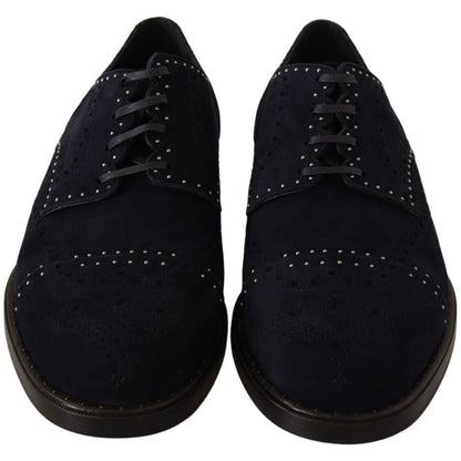 Dolce & Gabbana Blue Suede Leather Derby Studded Shoes Dress Shoes