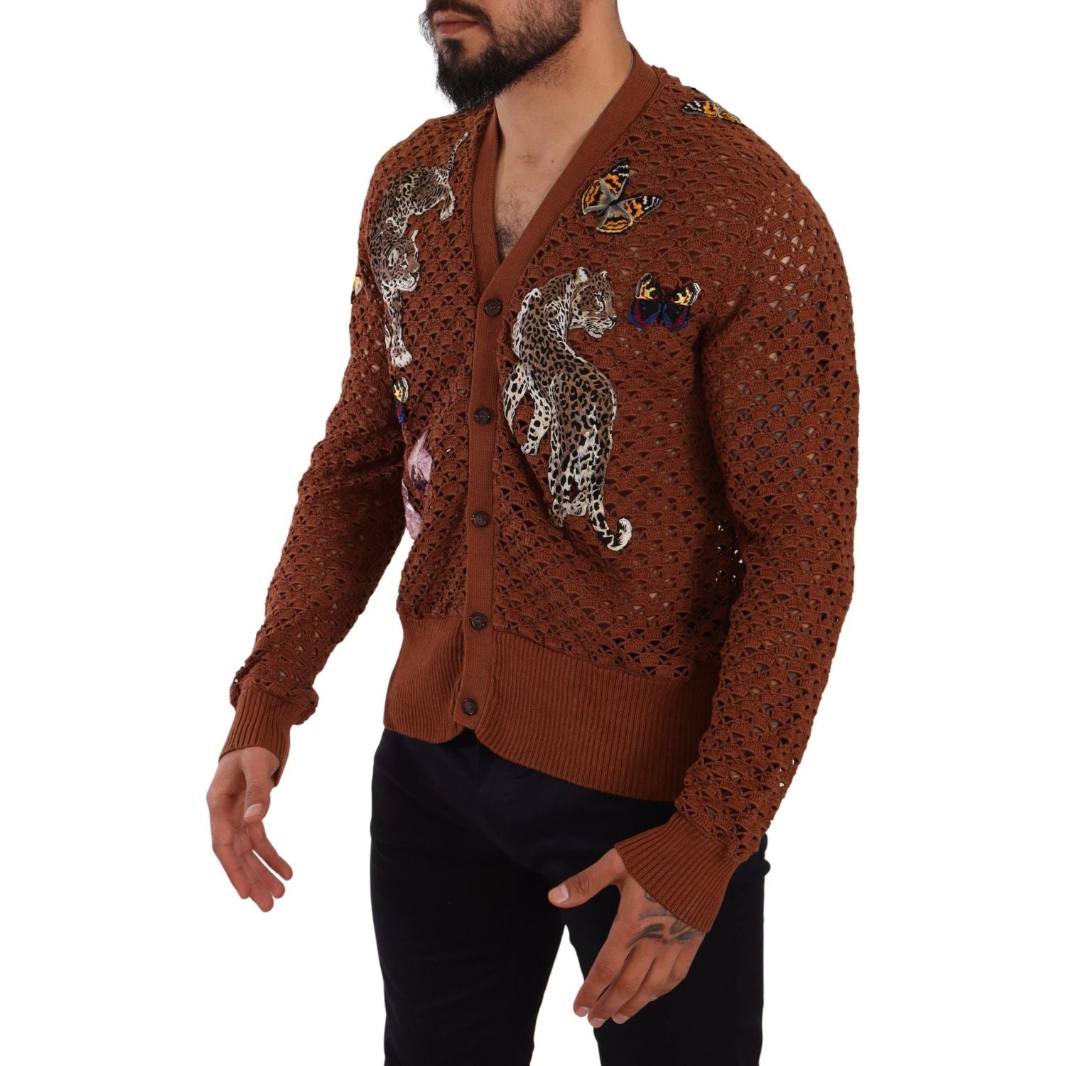 Dolce & Gabbana Brown Leopard Butterfly Cardigan Sweater