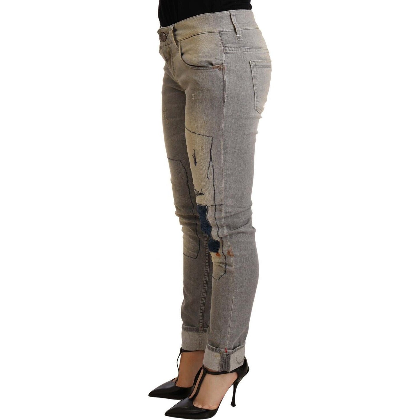 Acht Gray Cotton Slim Fit Folded Hem Women Denim Pant Jeans & Pants