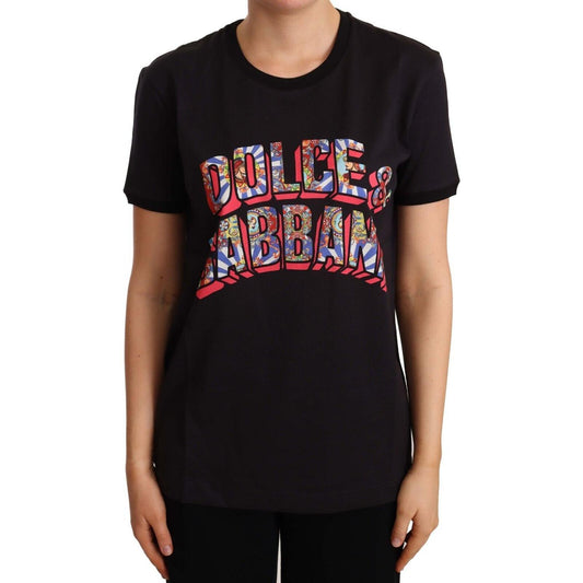Dolce & Gabbana Black Cotton Large Print Top Crewneck T-shirt