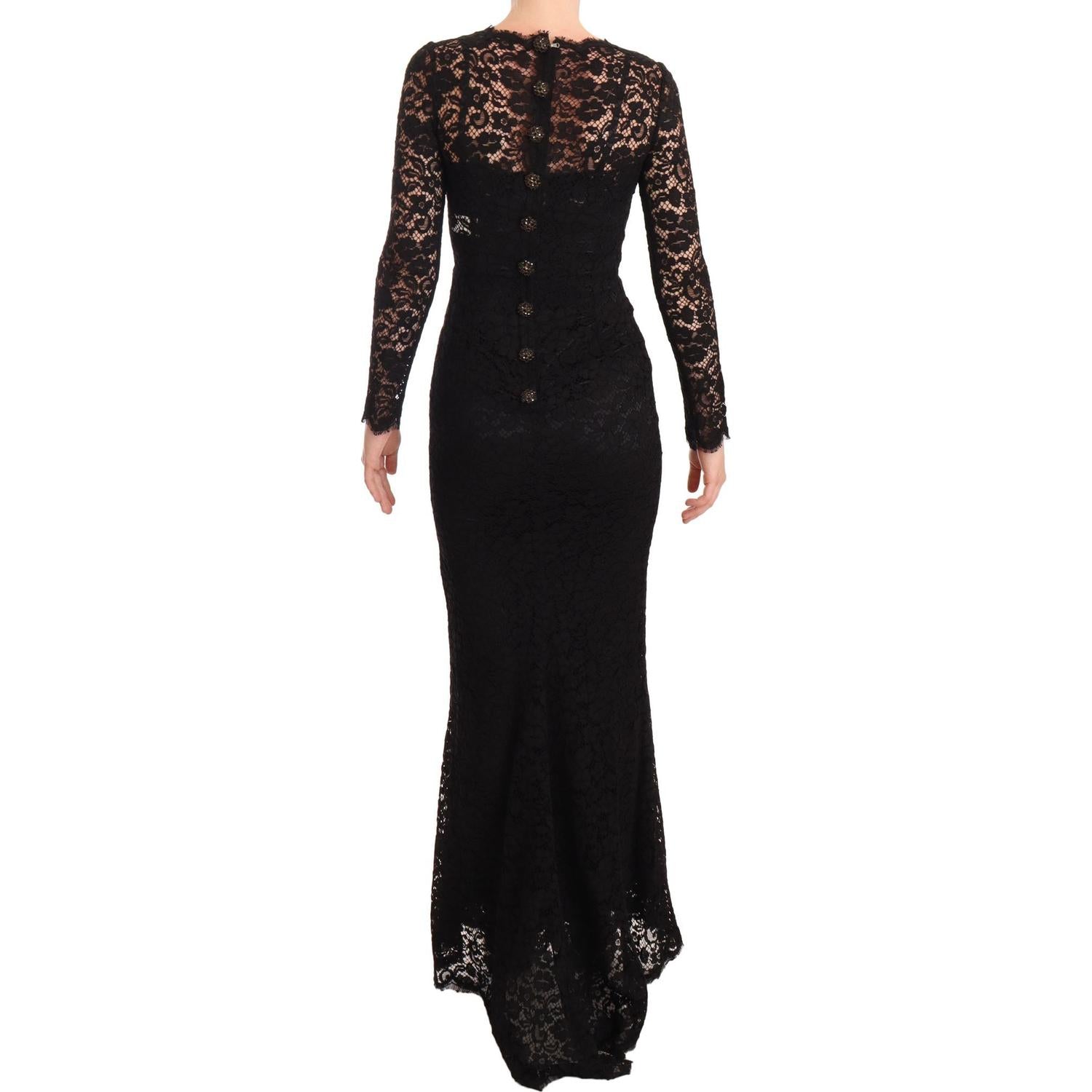 Dolce & Gabbana Black Cotton Lace Mermaid Long Sleeves Dress