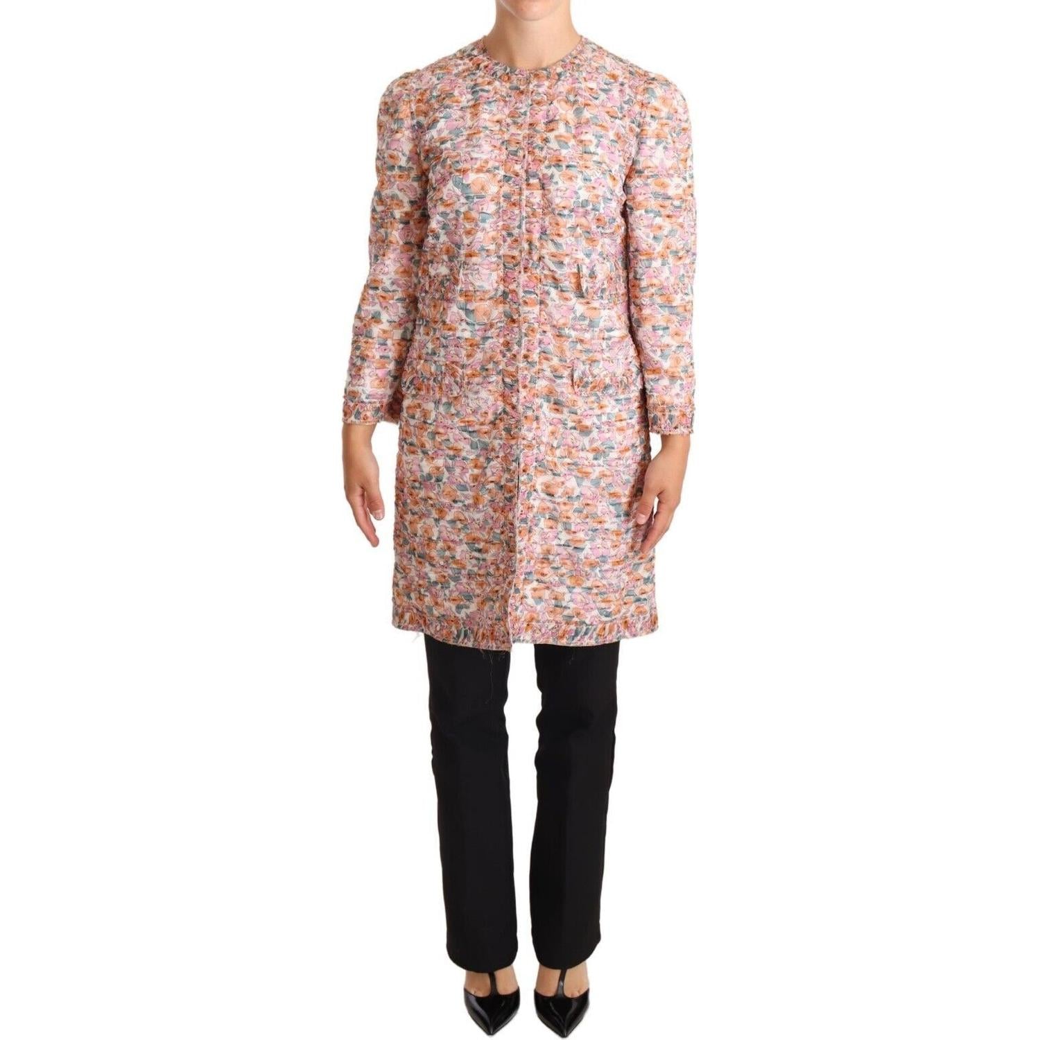 Dolce & Gabbana Multicolor Floral Print Silk Trench Coat Jacket