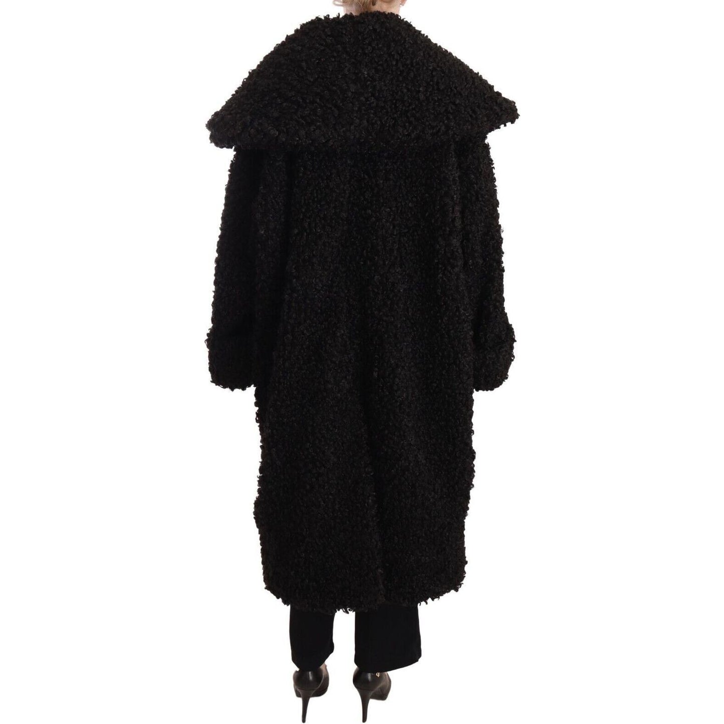 Dolce & Gabbana Black Polyester Fur Trench Coat Jacket WOMAN COATS & JACKETS