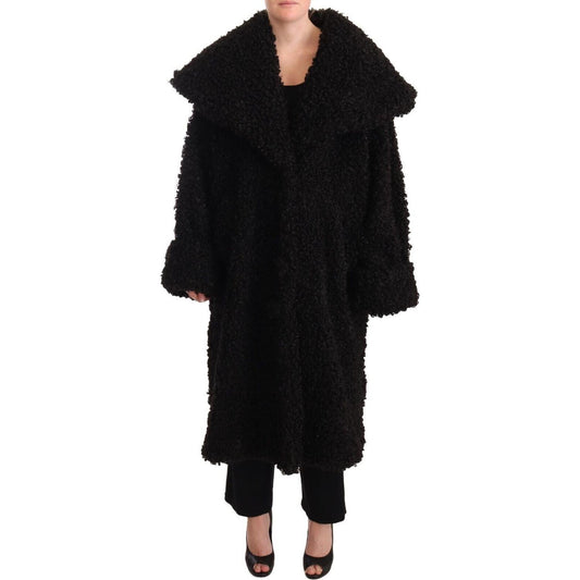 Dolce & Gabbana Black Polyester Fur Trench Coat Jacket WOMAN COATS & JACKETS