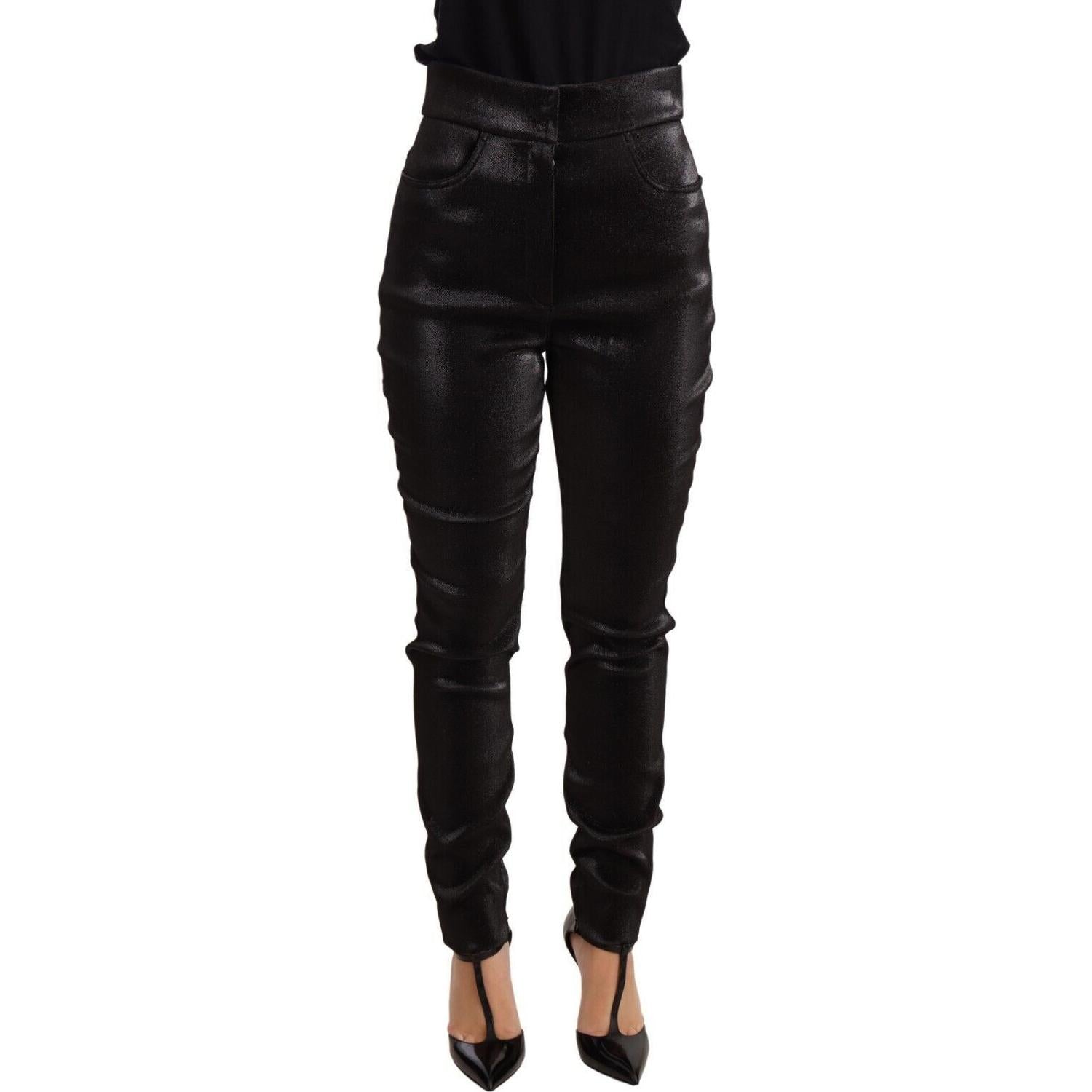 Dolce & Gabbana Black Silver Lurex Thread Cotton Stretch Pants