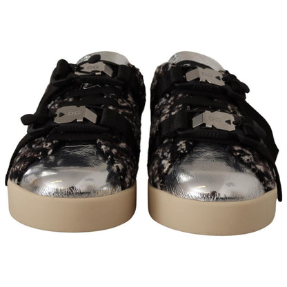Dolce & Gabbana Silver Leather Brown Cotton Wool Sneakers Shoes
