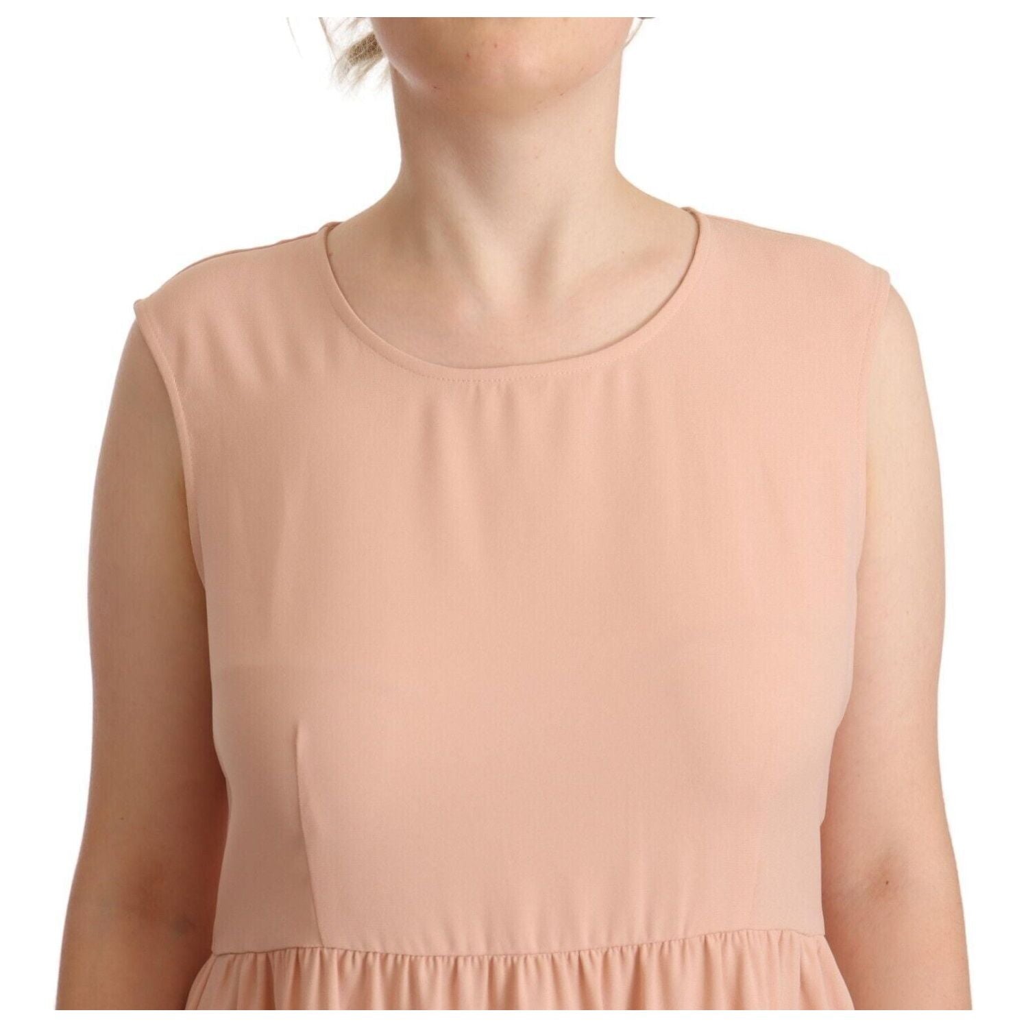 Twinset Beige Polyester Sleeveless Shift Knee Length Dress