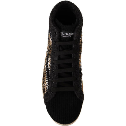 Dolce & Gabbana Beige Brown Wool Cotton High Top Sneakers MAN SNEAKERS