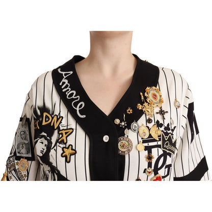 Dolce & Gabbana White Cotton Crystal Charms Amore Shirt