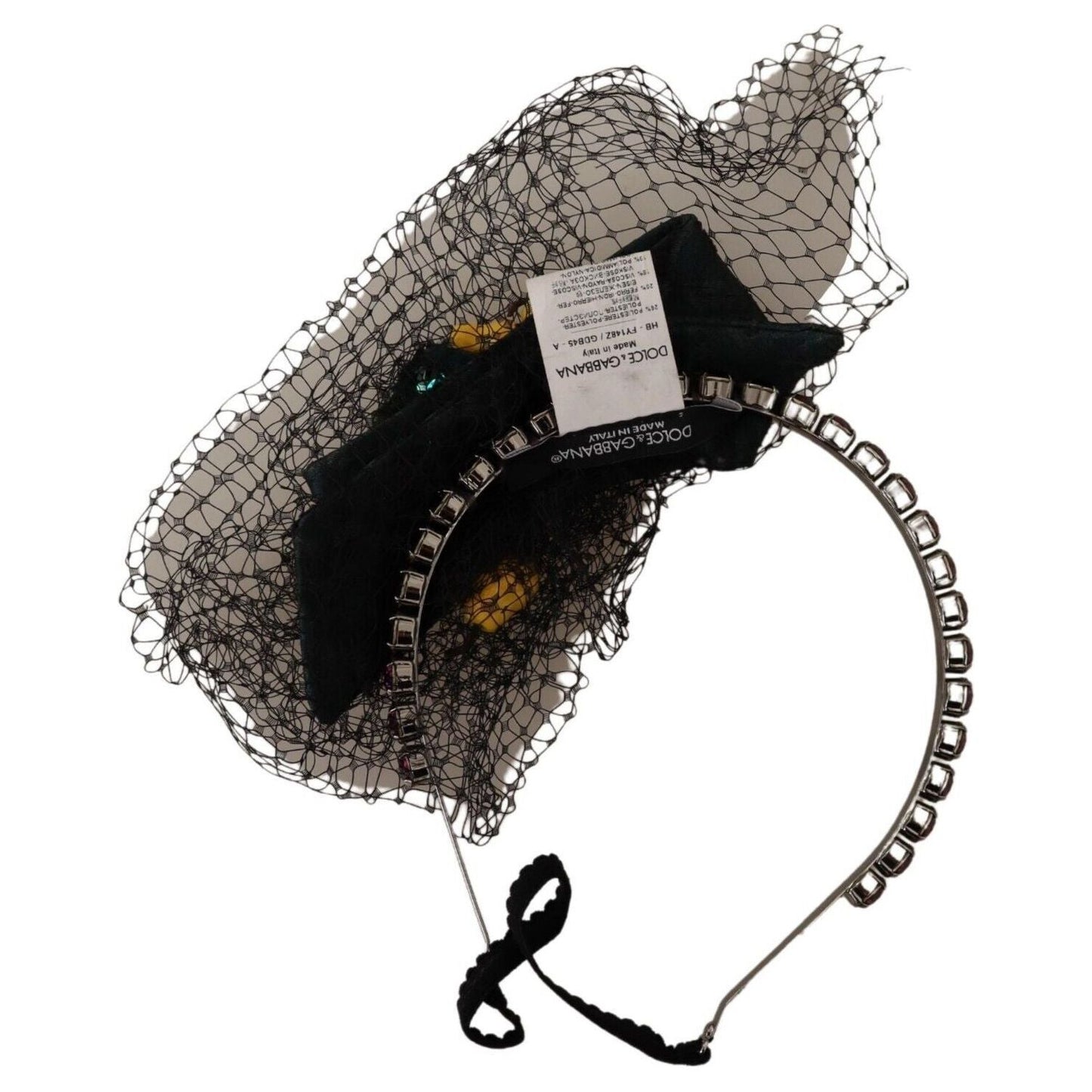 Dolce & Gabbana Silver Tiara Crystals Fruits Black Mesh Diadem Headband