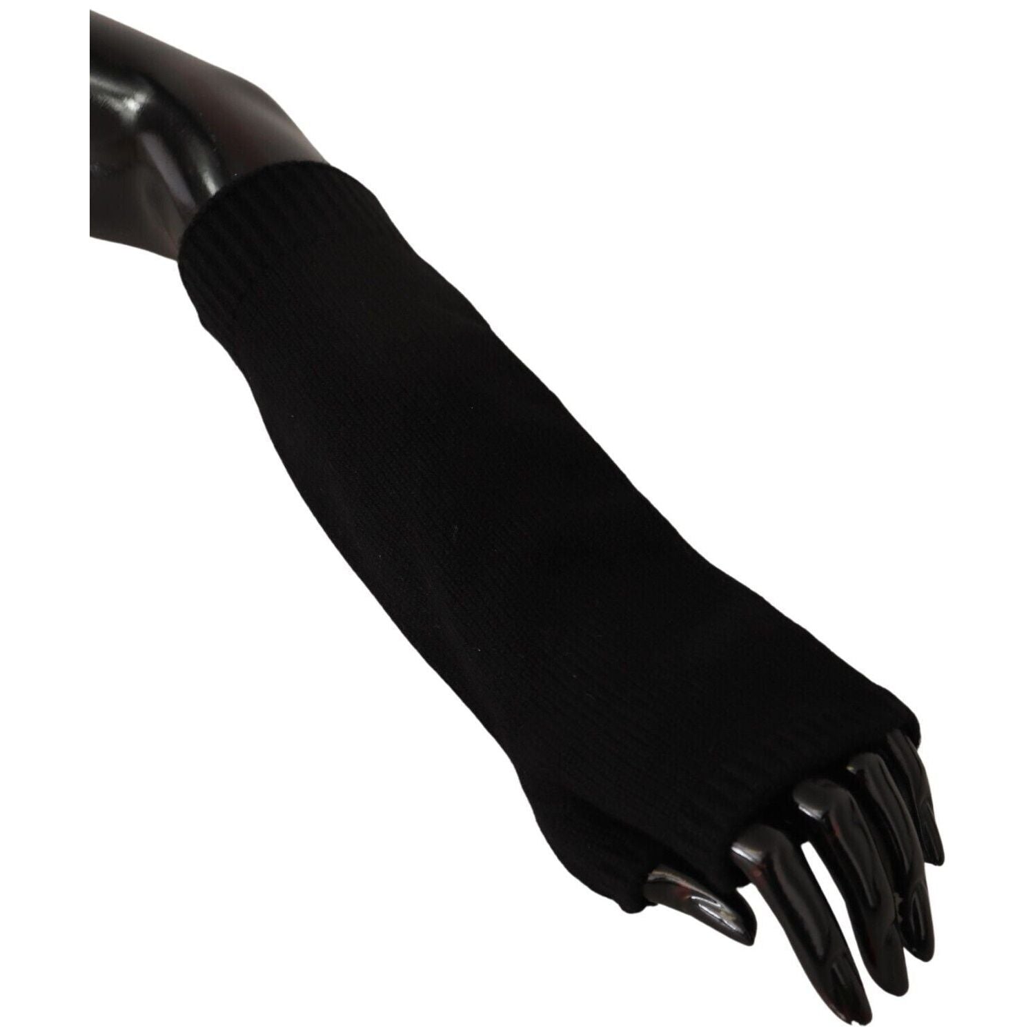 Dolce & Gabbana Black Knitted Fingerless Elbow Length Gloves