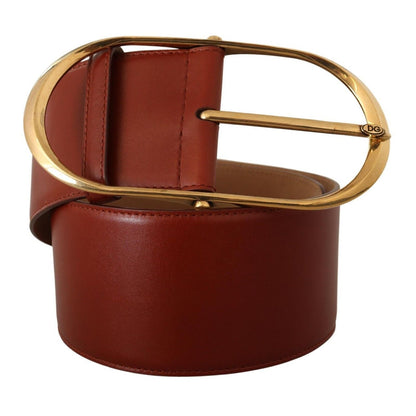 Dolce & Gabbana Maroon Leather Gold Metal Oval Buckle Belt