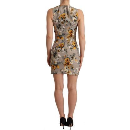 Dolce & Gabbana Gray Silk Stretch Floral Sheath Mini Dress
