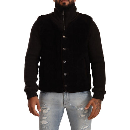 Dolce & Gabbana Black Leather Mens Turtle Neck Coat Jacket