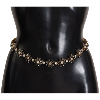 Dolce & Gabbana Black Daisy Crystal Dauphine Texture Belt WOMAN BELTS