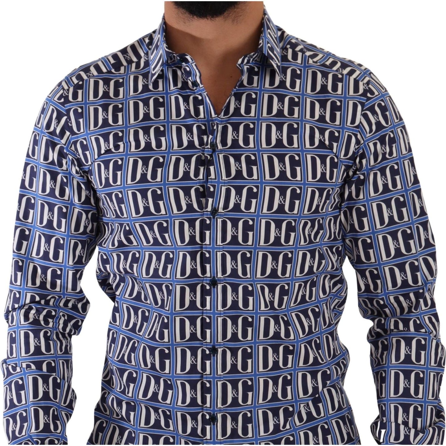 Dolce & Gabbana Blue Logo Mania Slim Fit Cotton Shirt