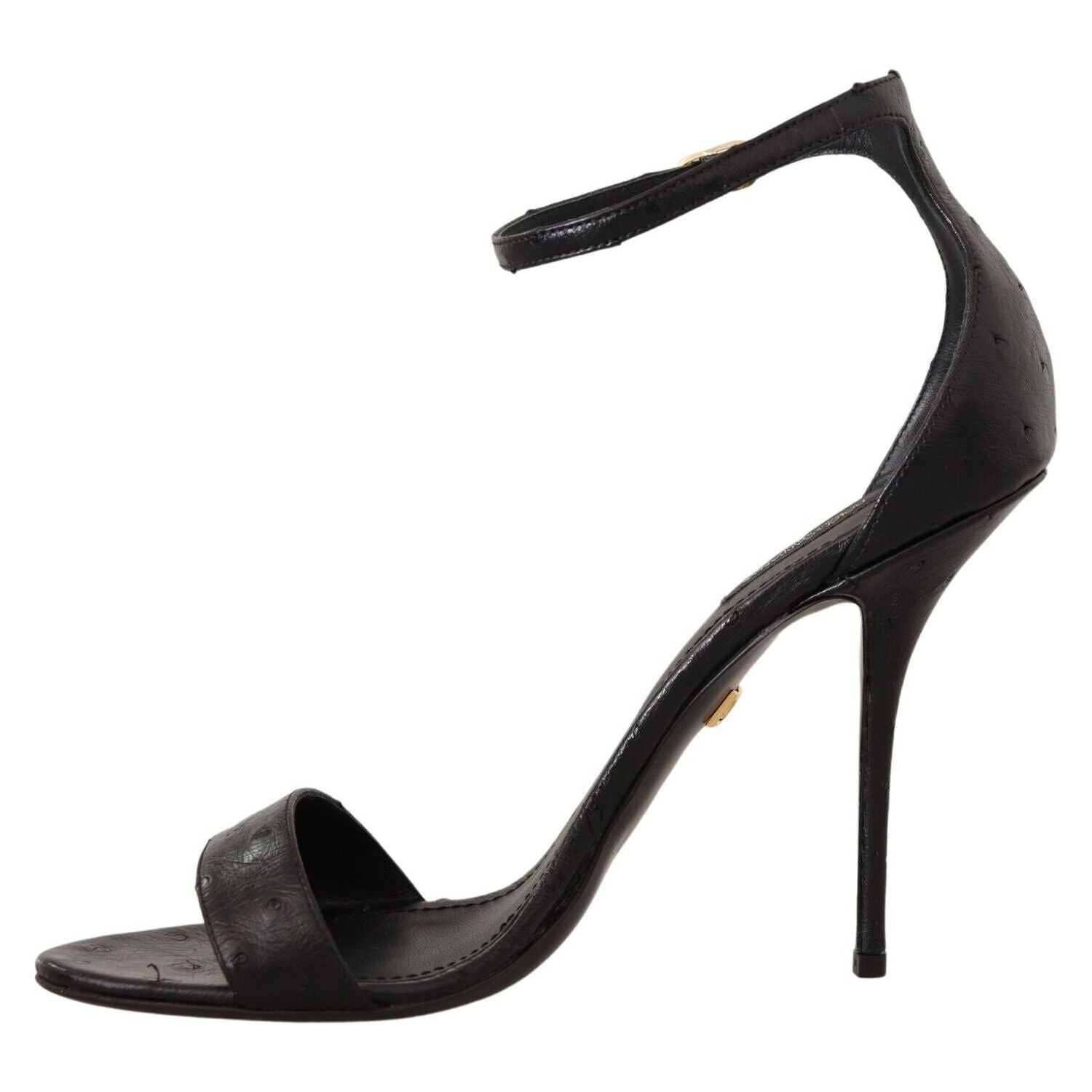 Dolce & Gabbana Black Ostrich Ankle Strap Heels Sandals Shoes