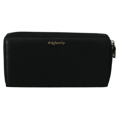 Dolce & Gabbana Black Leather #DGFAMILY Zipper Continental Mens Wallet