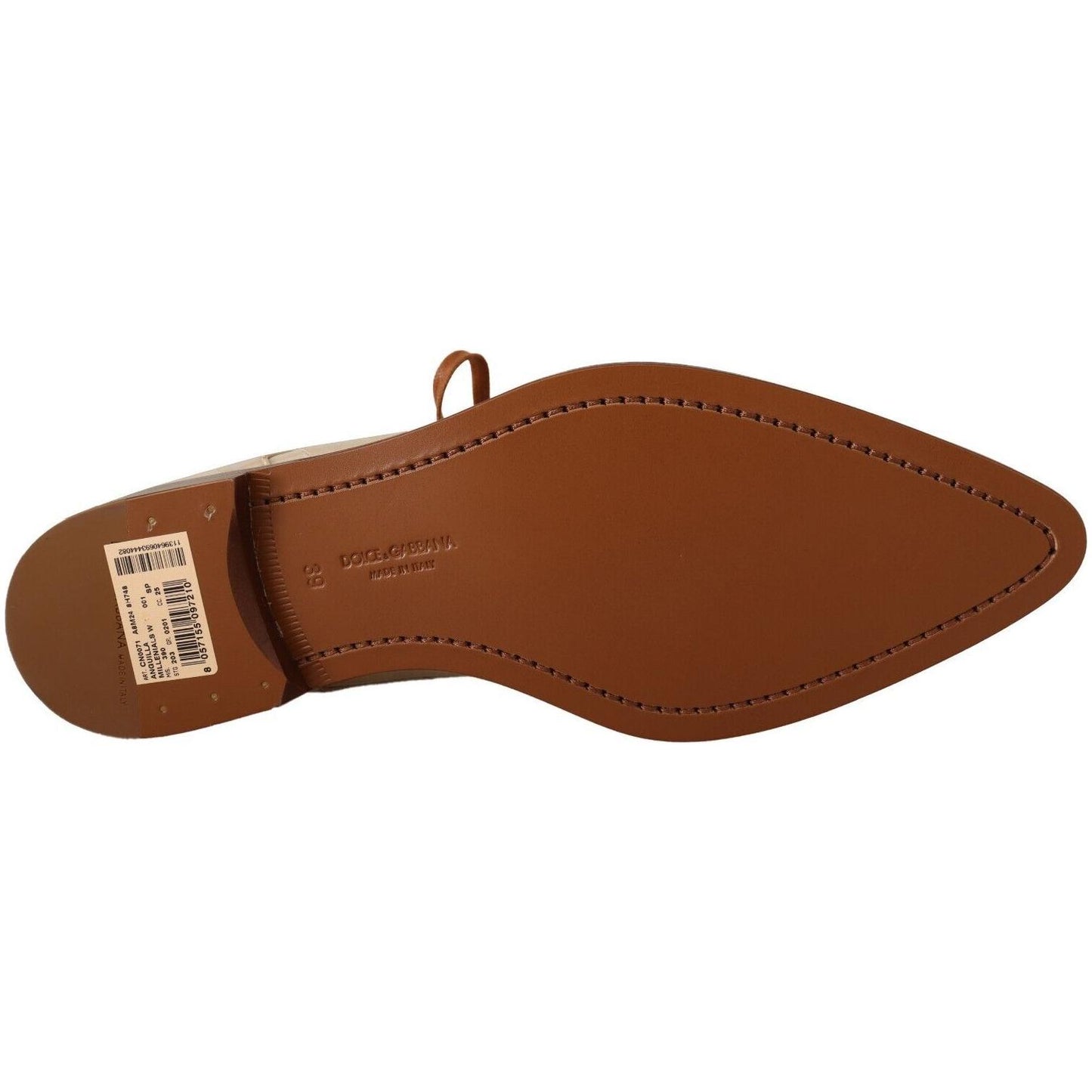 Dolce & Gabbana White Eel Leather Lace Up Formal Flats Shoes