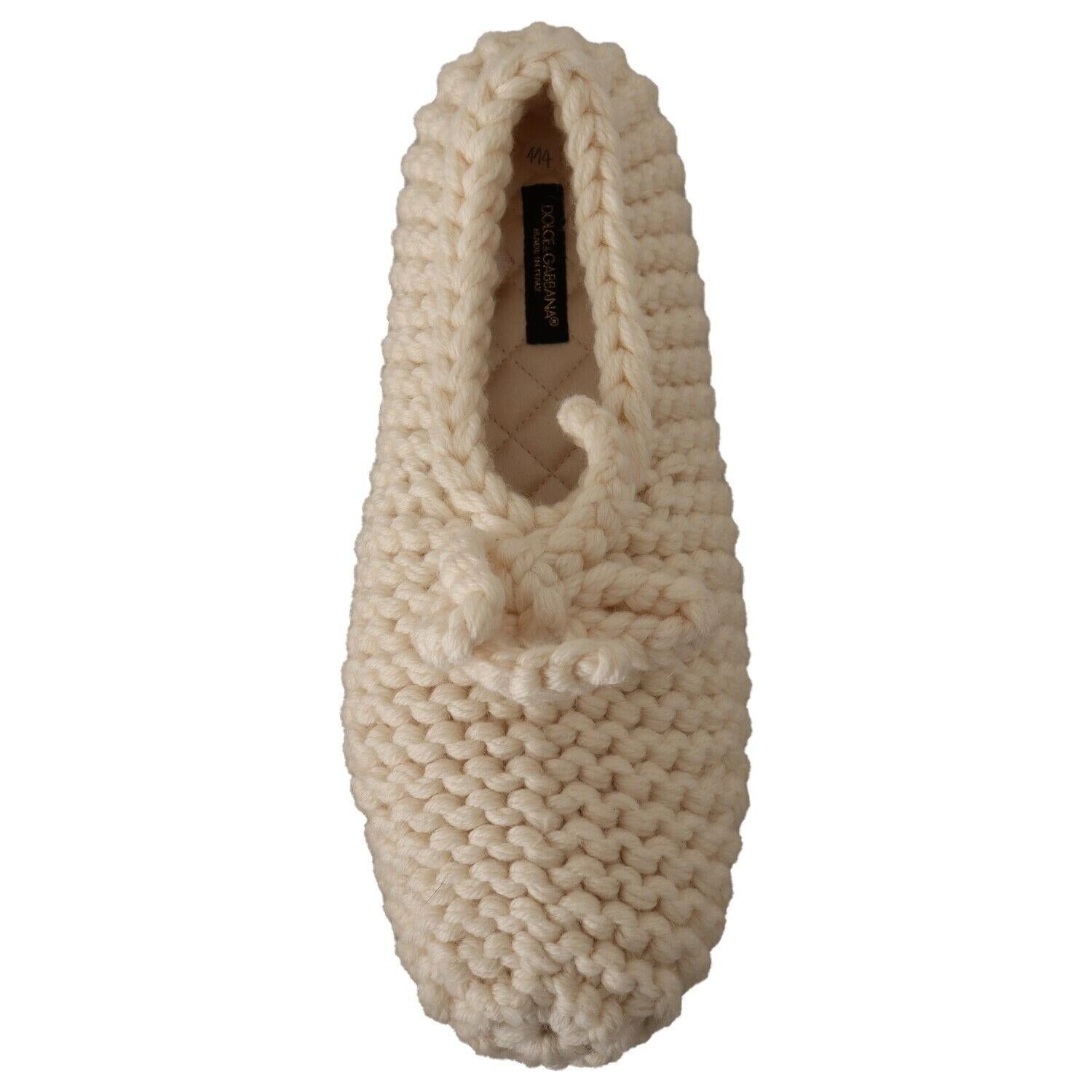 Dolce & Gabbana White Slip On Ballerina Flats Wool Knit Shoes