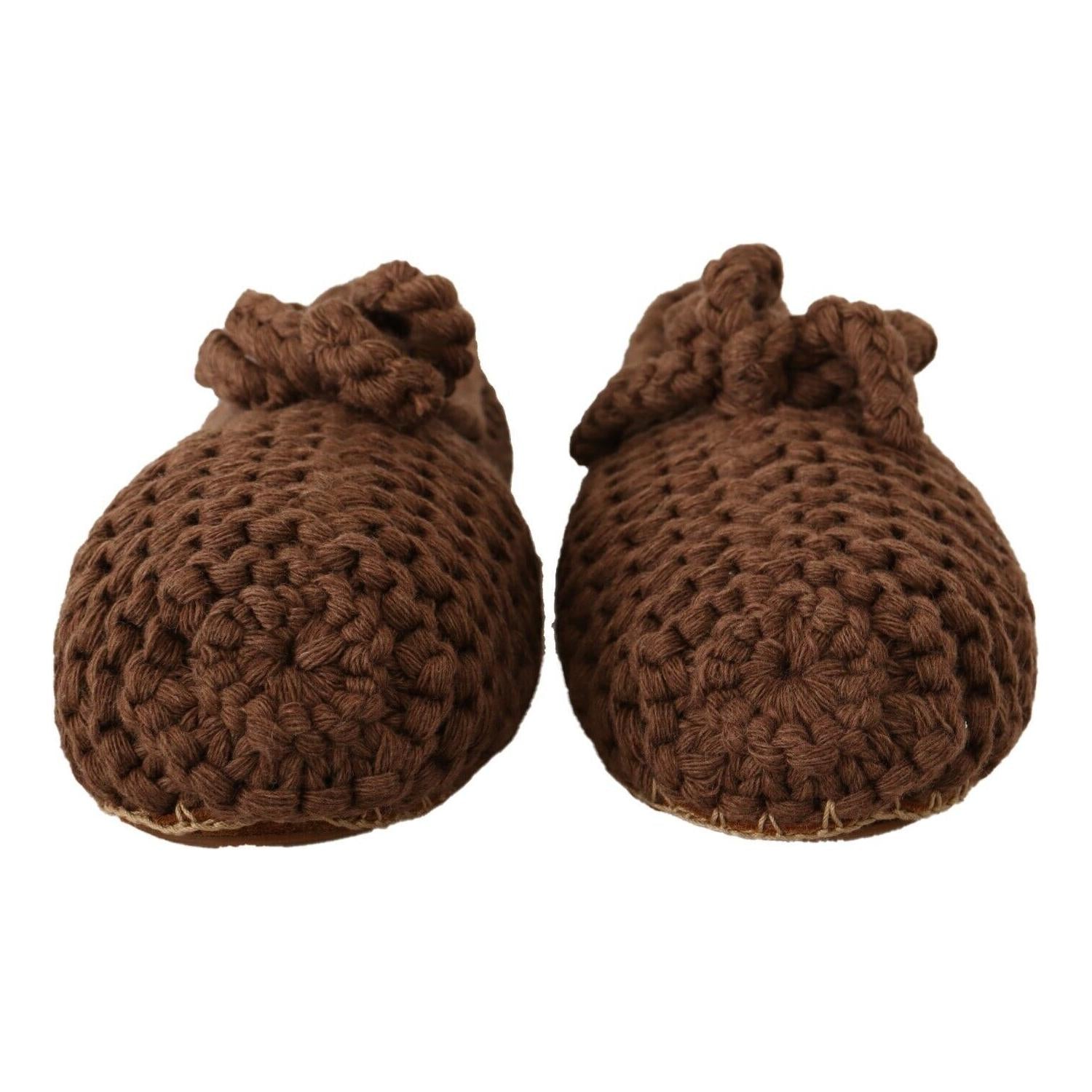 Dolce & Gabbana Brown Slip On Ballerina Flats Wool Knit Shoes